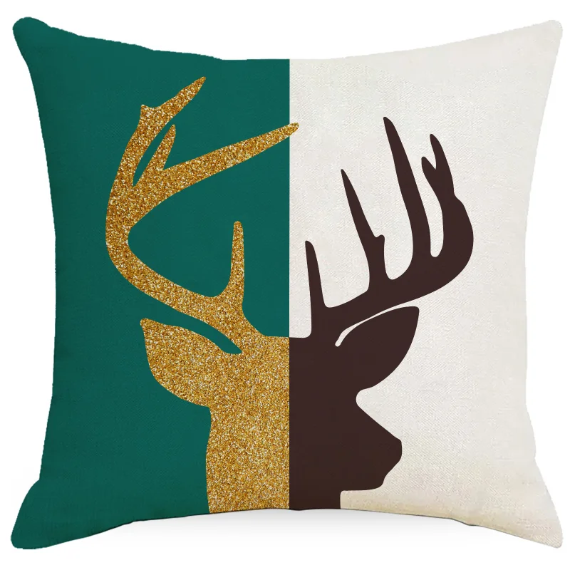

Green Elk Leaf Print Pillowcase Home Decor Sofa Office Cushion Cover 45X45 Monstera Pattern Linen Velvet Square Bedroom J1863