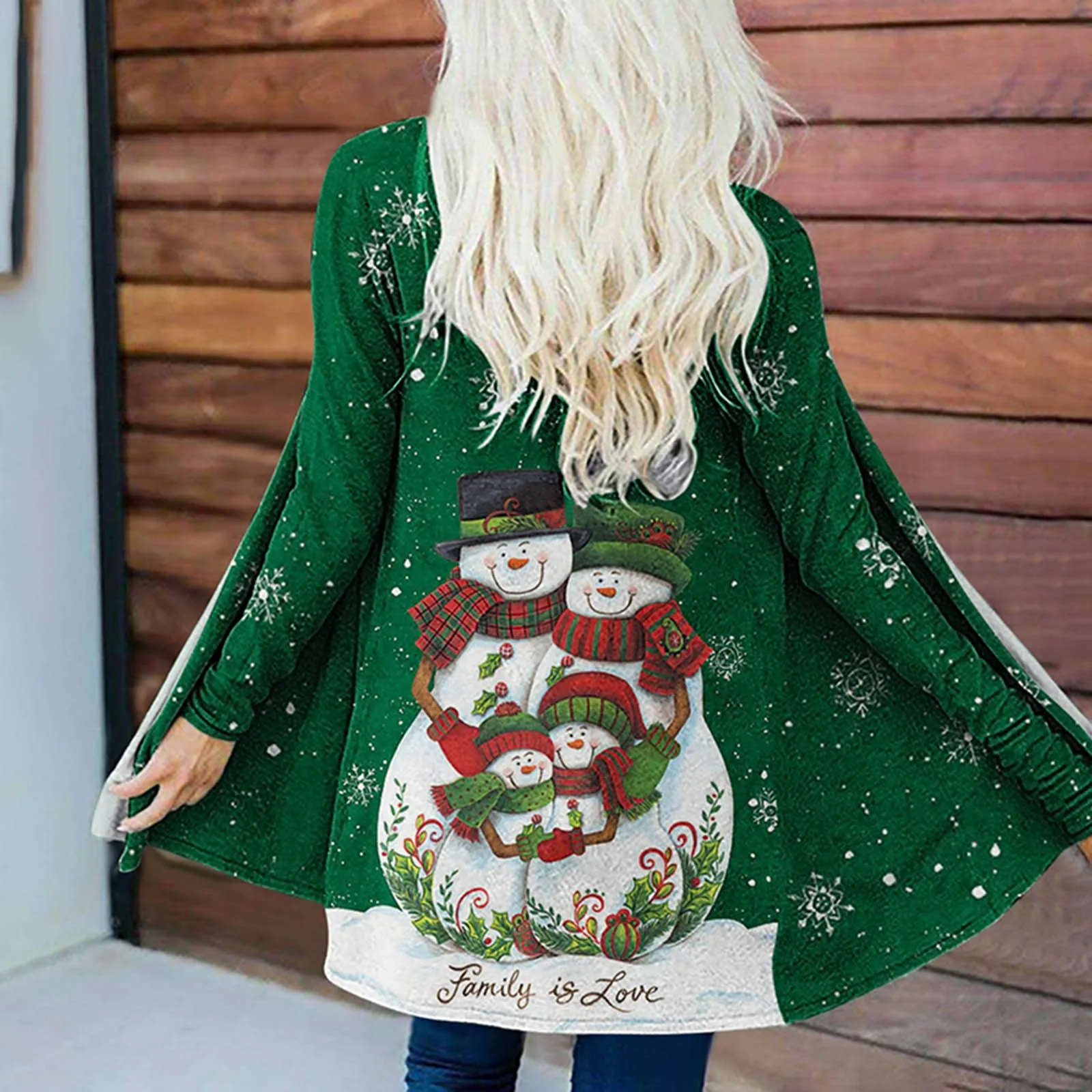 

Women Long Sleeve Green Cardigan Coat Loose Open Front Polyester Single-breasted Long Cardigan Coat For Christmas Streetwear Top