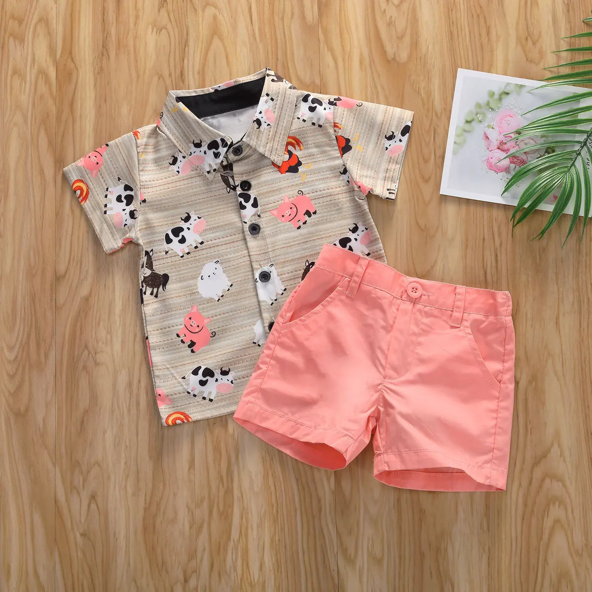 

Newborn Boys Outfit Set Boys' Suit Summer Short Sleeve Lapel Shirt Casual Western Style Shorts Two-piece Set Boys Clothes