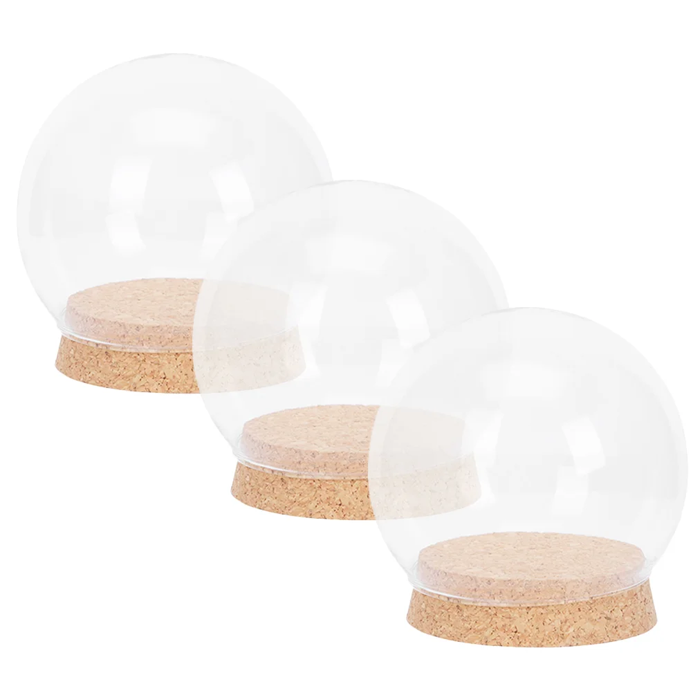 

3 Pcs Eternal Flower Glass Cover Car Trim Dome Display Decorative Cloche Jar Cake Stand Holder Bell Base