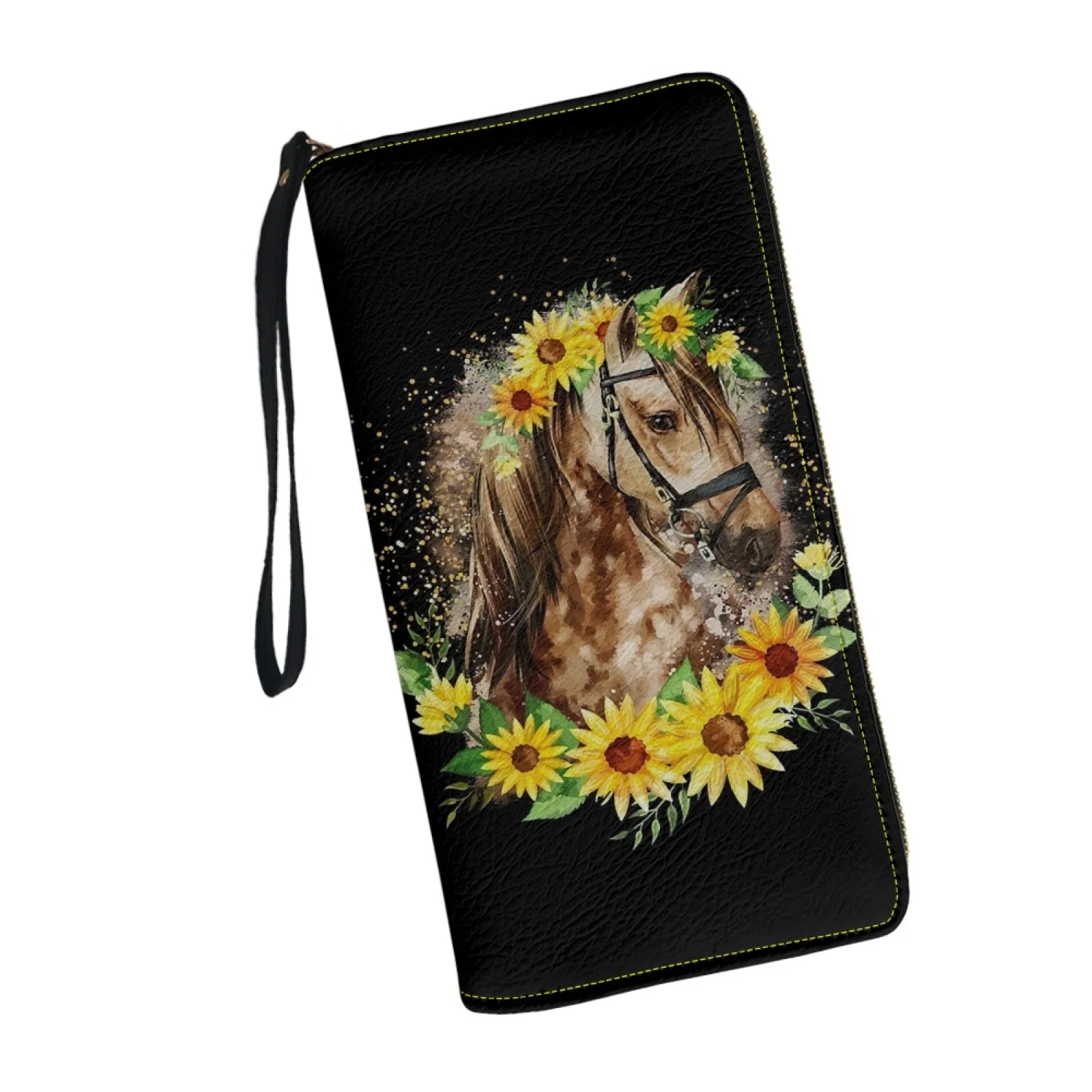 Belidome Sunflower Horse Wristlet Wallet for Womens Leather RFID Blocking Zip Around Card Holder Organizer Travel Clutch Bags