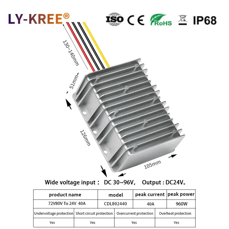 LY-KREE 30-120 В до 24 В преобразователь 36 в 48 в 60 в 72 в 80 в 96 в 100 в 110 В регулятор напряжения Модуль снижения напряжения 720 Вт 840 Вт 960 Вт