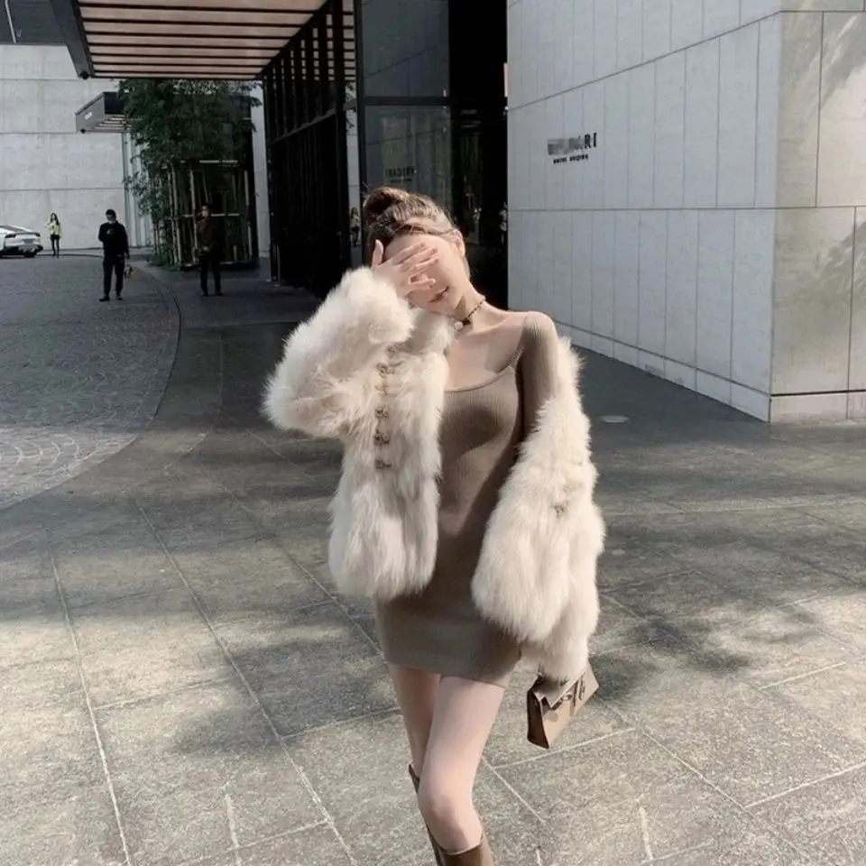 British Style Autumn and Winter Women's Fox Fur Fur Loose Faux Fur Coat Warm Jacket Coat Women