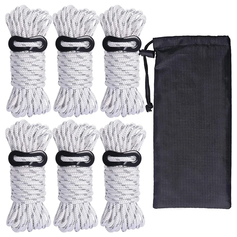 

6Pcs Tent Guy Ropes-4Mm Reflective Cord Tent Guide Rope With Aluminum Adjuster,For Outdoor Camping Hiking Awning Tents