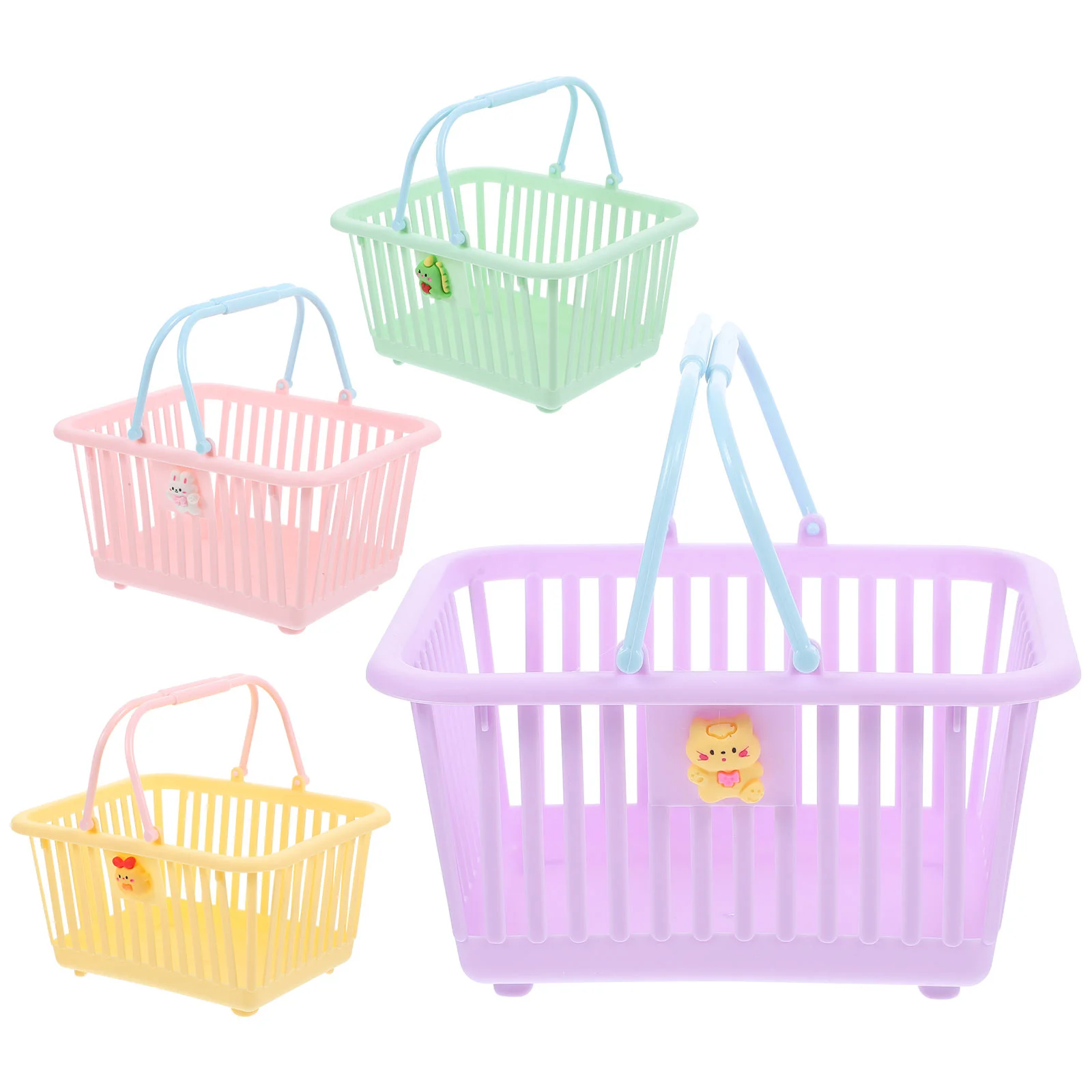

4 Pcs Storage Basket Toy Baskets Sundries Plastic Bin Mini Picnic Household Organizer Shopping Toy's Kids Cartoon Minicart
