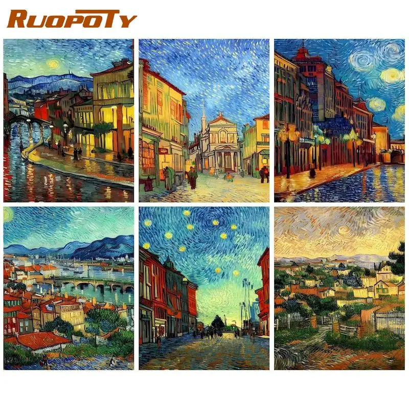 

RUOPOTY Night Village Scenery Picture By Numbers Kits For Adults Children Unique Gift 40x50 Frame On Canvas Home Wall Artwork