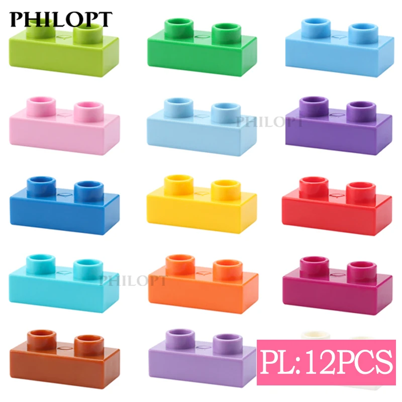 

12pcs DIY MOC Large Building Block Bricks Thin 1X2 Bricks Big Size Assembled Accessories Bulk Part Enlighten Brick Children Toys