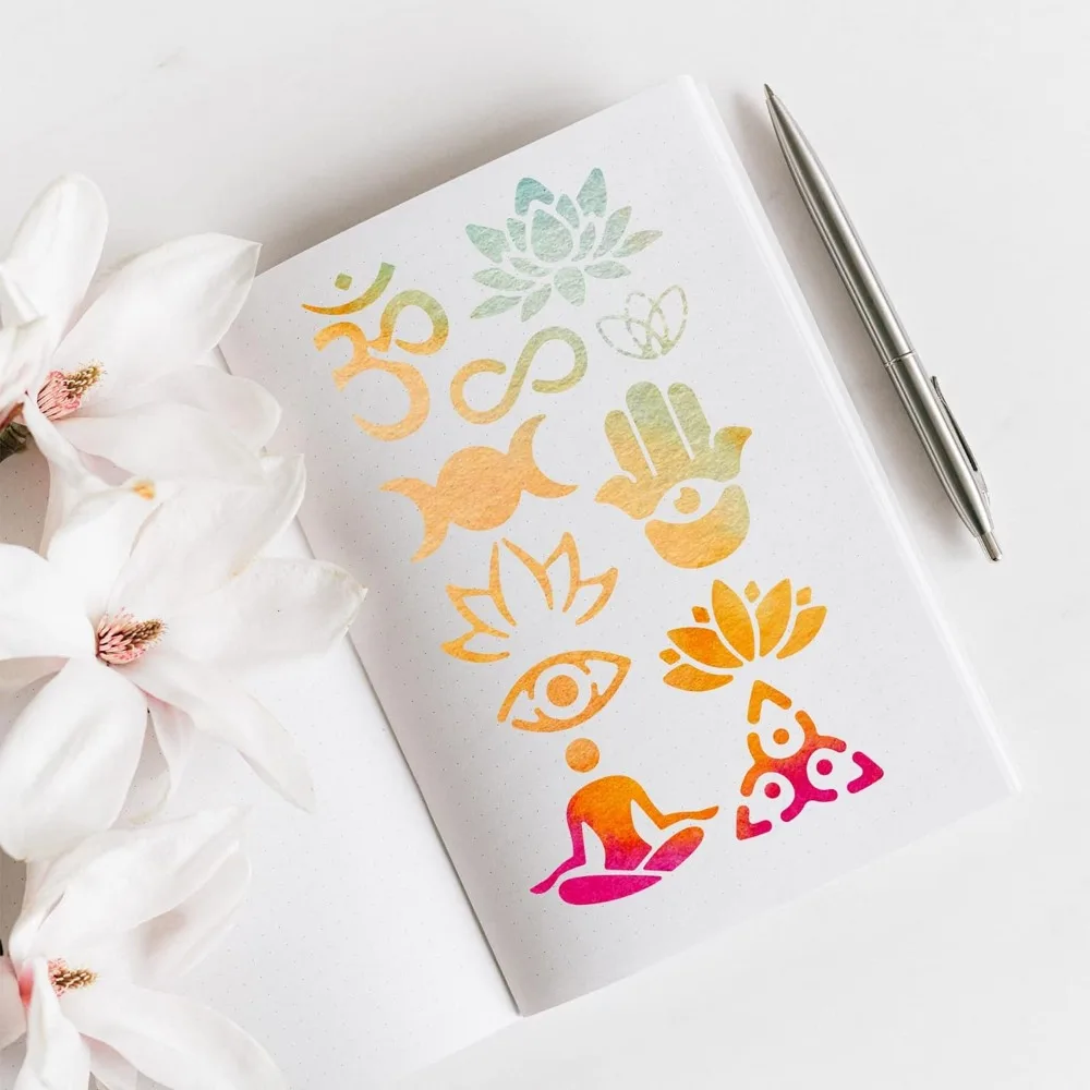 Трафарет из нержавеющей стали с цветком лотоса металлический трафарет для йоги