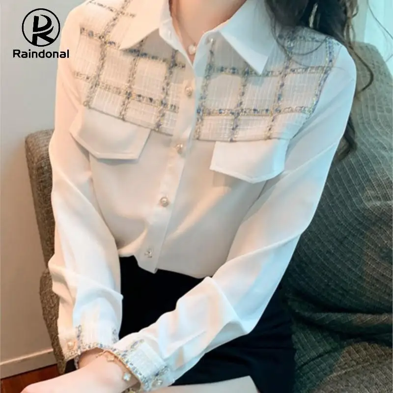 

Женская одежда Raindonal с воротником-поло, шифоновое платье-рубашка, весна 2022, маленькое милое пальто с двумя карманами, блузки, Топ