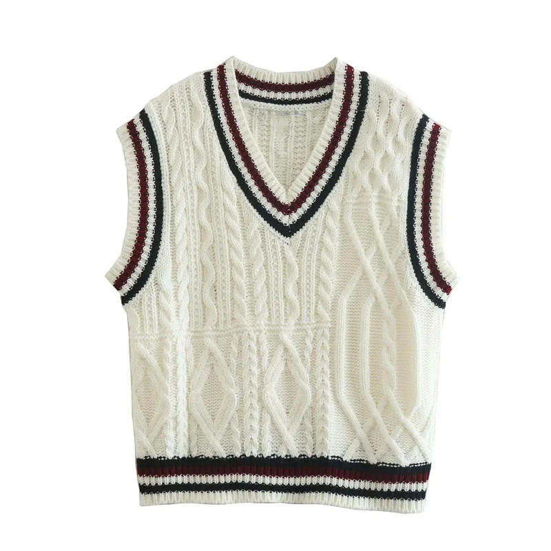 

Женский осенне-зимний утепленный жаккардовый жилет с V-образным вырезом и полосками