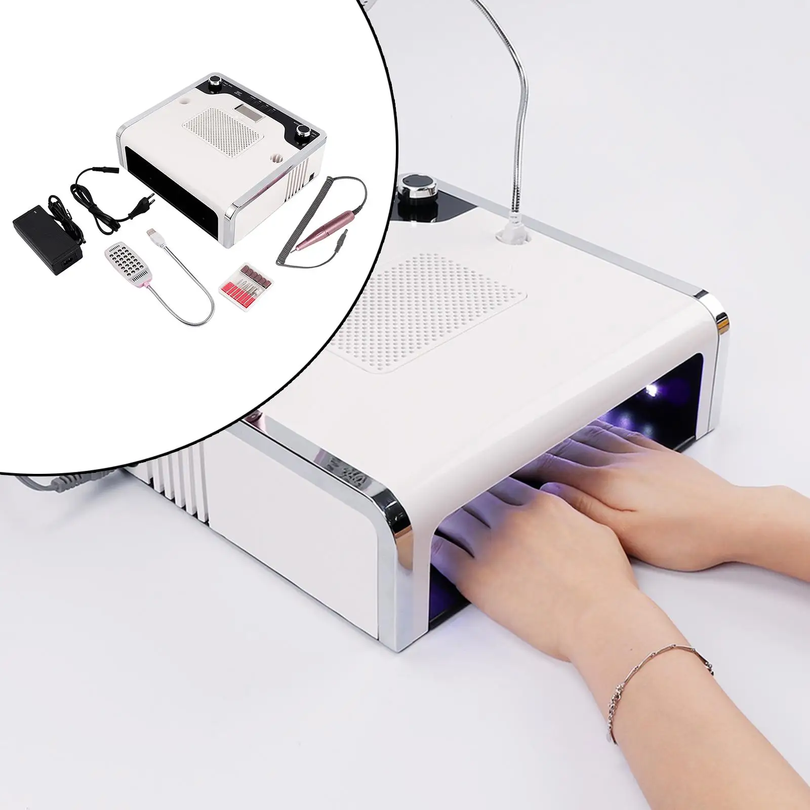 

Машинка для маникюра 4 в 1, профессиональный съемный пылеуловитель со светодиодный светильник кой для сушки и полировки ногтей