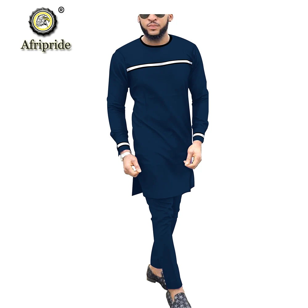 Traje Dashiki africano para hombre, chaqueta + Pantalones Ankara, conjunto de 2 piezas, camisa de manga larga, chándal con bolsillos, AFRIPRIDE S1916037, 2019