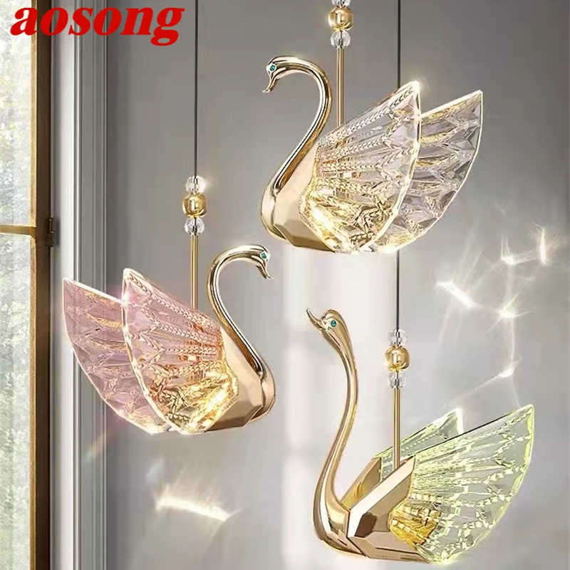 

AOSONG Nordic Pendant Lamp Creative Gold LED Linear Swan Chandelier Light for Decor Home Dining Room Bedroom Fixtures