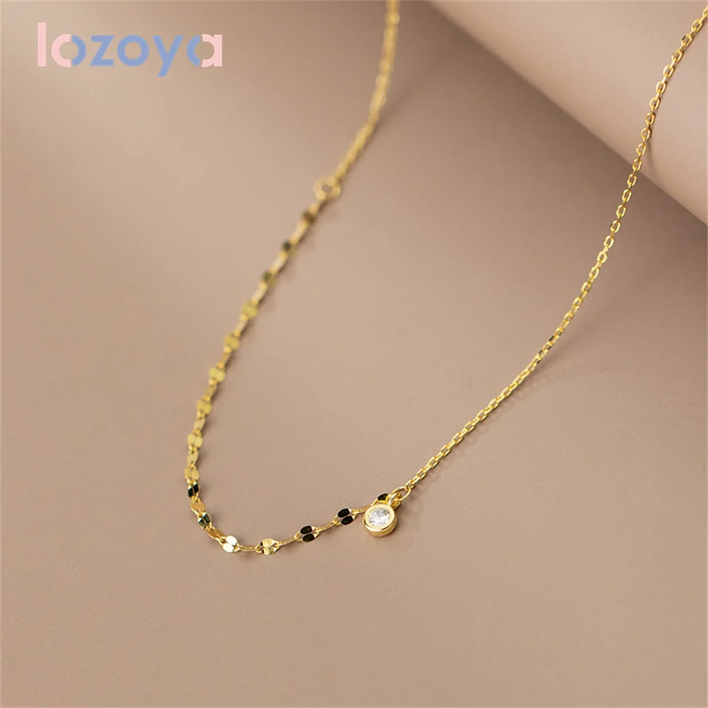 

Lozoya Necklaces For Women 925 Sterling Silver Single Diamond Lip Piece Chain Zircon Necklace Simple Fine Clavicle Chain Jewels