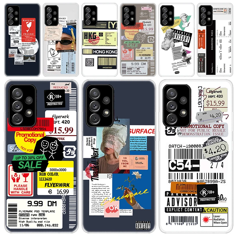 

Stamp Label Barcode Fashion Transparent Soft Phone Case for Samsung Galaxy A51 A50 A41 A31 A21S A11 A40 A30 A20E A10 A6 A7 A8 +