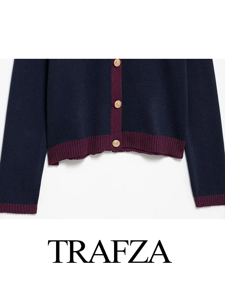 TRAFZA женский элегантный вязаный кардиган с длинными рукавами и круглым вырезом