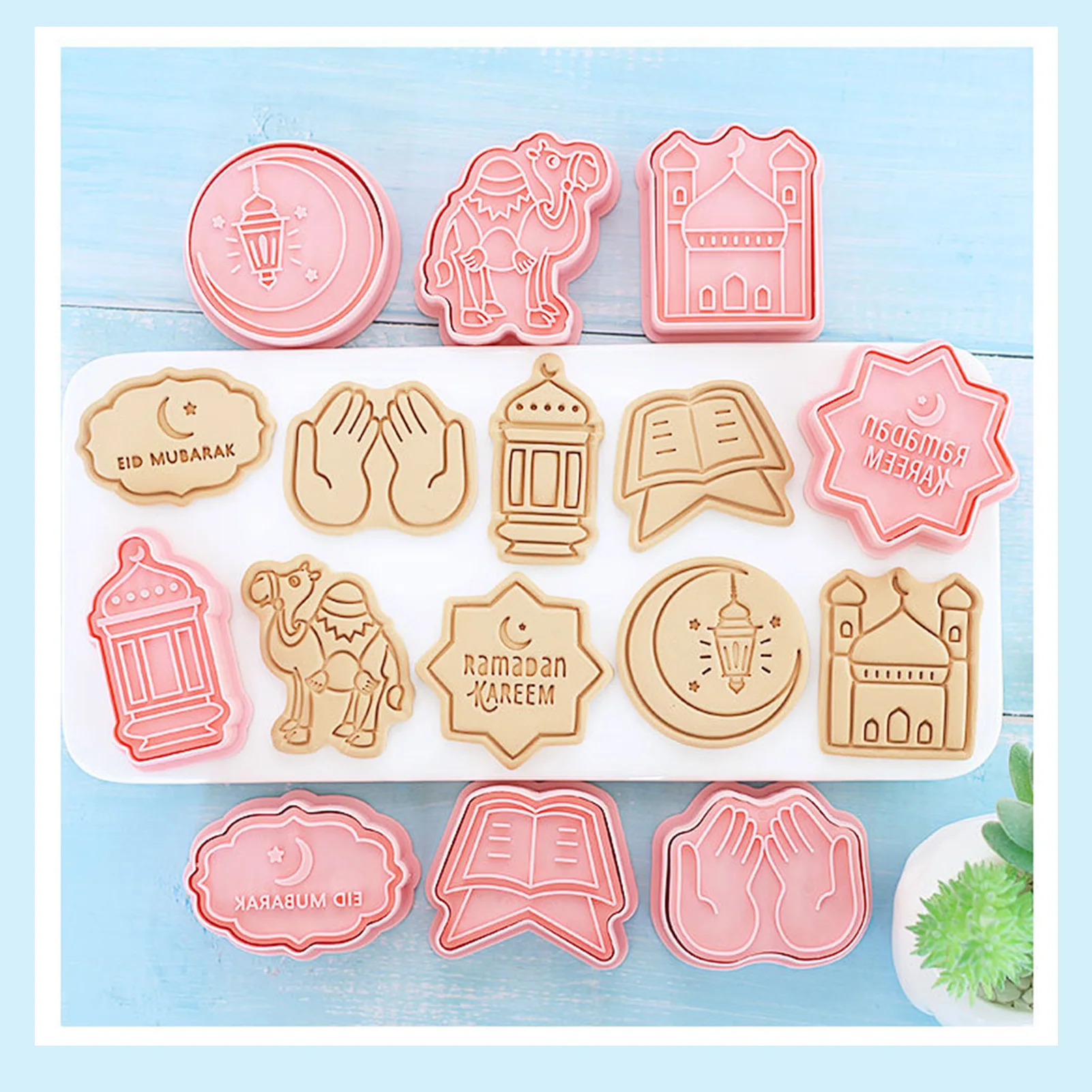 

8 шт. Eid Mubarak, кулинарные резаки Рамадан, мусульманские наклейки для выпечки, мечеть, фонарь, верблюд, звезда, исламский
