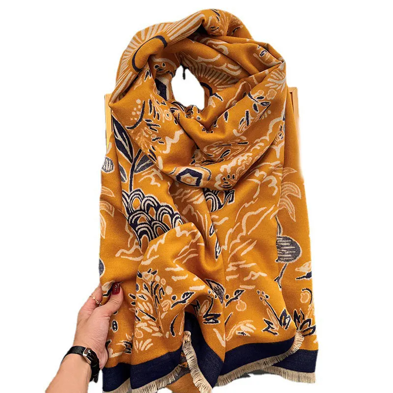 Женский зимний шарф, кашемировый шейный платок, шерстяной тонкий платок Bufanda, 2022 фирменный пашминовый пончо, основовязанные шарфы-одеяла