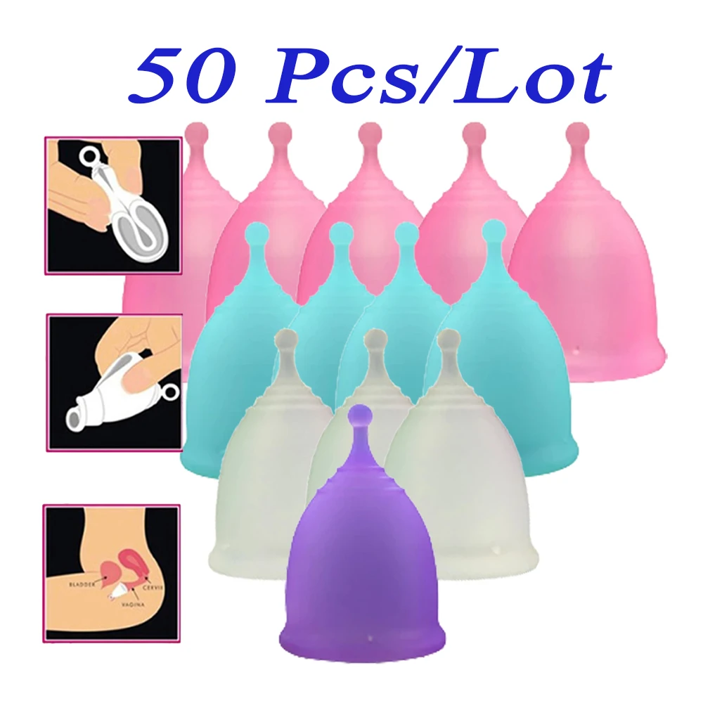 50 Pcs/Lot Wholesale Menstrual Cup Medical Grade Silicone Copa Menstrual For Women Menstruation Period Collector Lady Vagina Cup