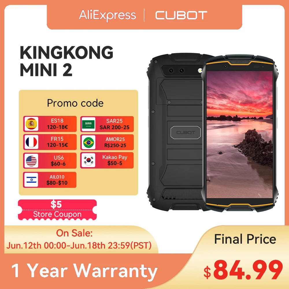Cubot Kingkong Mini 2 Rugged Smartphone 4 Inch QHD Display 3GB+32GB 13MP Camera Android 10 Dual SIM 4G Waterproof Mobile Phone