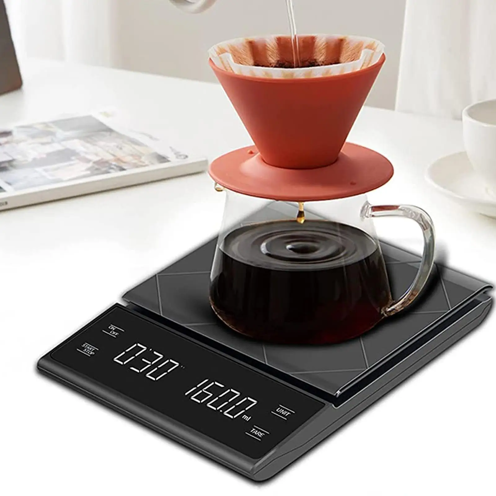 

3kg/0.1g Portable Electronic Scales Drip Coffee High Precision Timing Home Kitchen Scales LED Display Tools