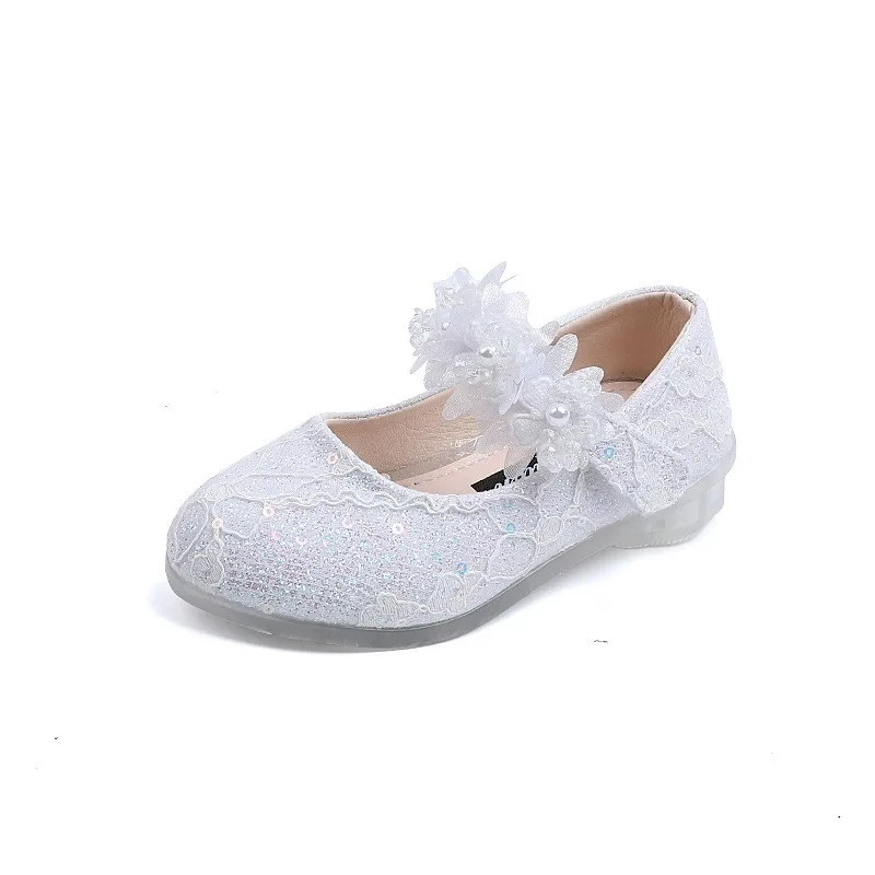 

CUZULLAA Spring Kids Girls Elegant Pearl Flower Strap Casual Shoes Children Girls Hook & Loop Flats Size 21-30