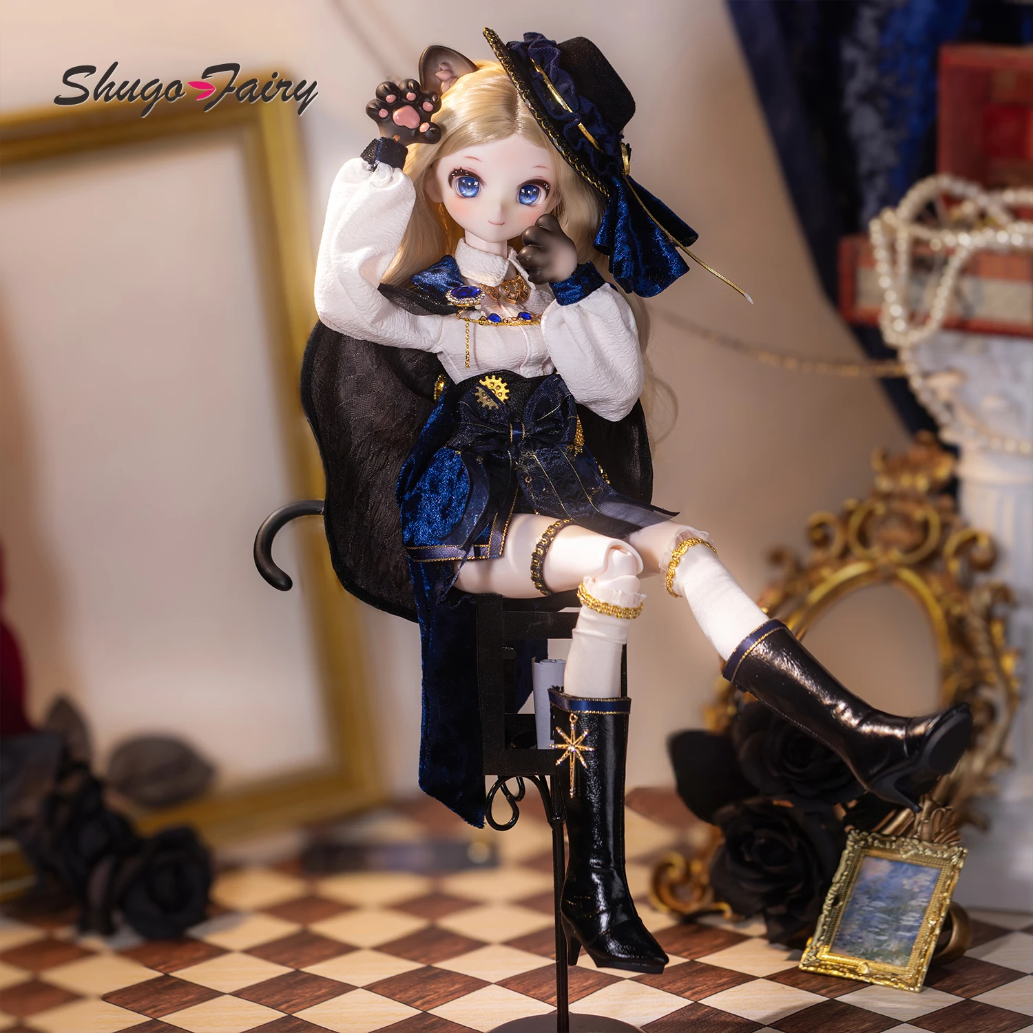 Фото Кукла BJD ShugaFairy Xingxing C D 1/4, полный комплект из смолы, ручная работа, винтажный стиль, с декором в виде драгоценных камней, в образе благородного кота-вора, шарнирная кукла №5
