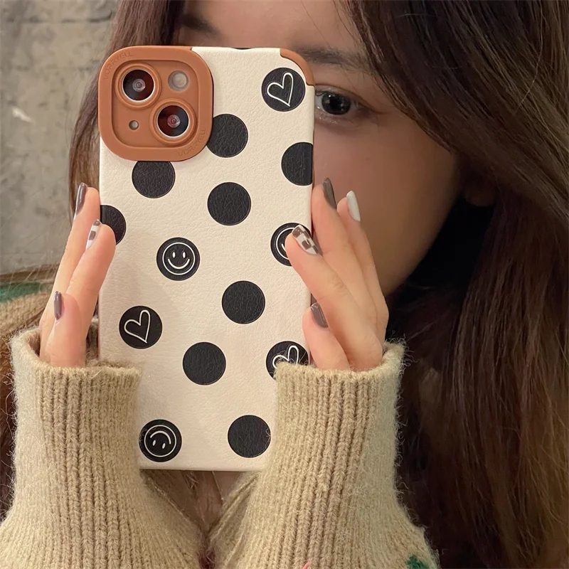 

Новый изящный милый чехол из искусственной кожи в горошек с улыбкой для Apple IPhone 13 12 11 Pro Max X XR XS Max, модные мягкие чехлы