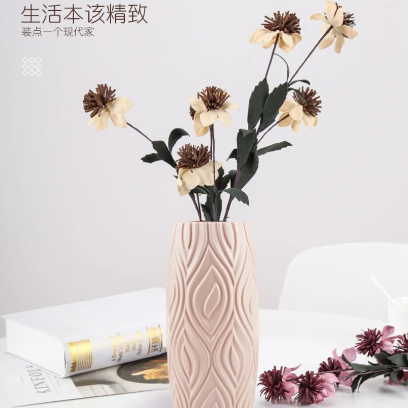 

New Plastic Vase Nordic Style Vase Camellia Decoration Dry and Wet Flower Vase Imitation Glaze Resistant To Falling