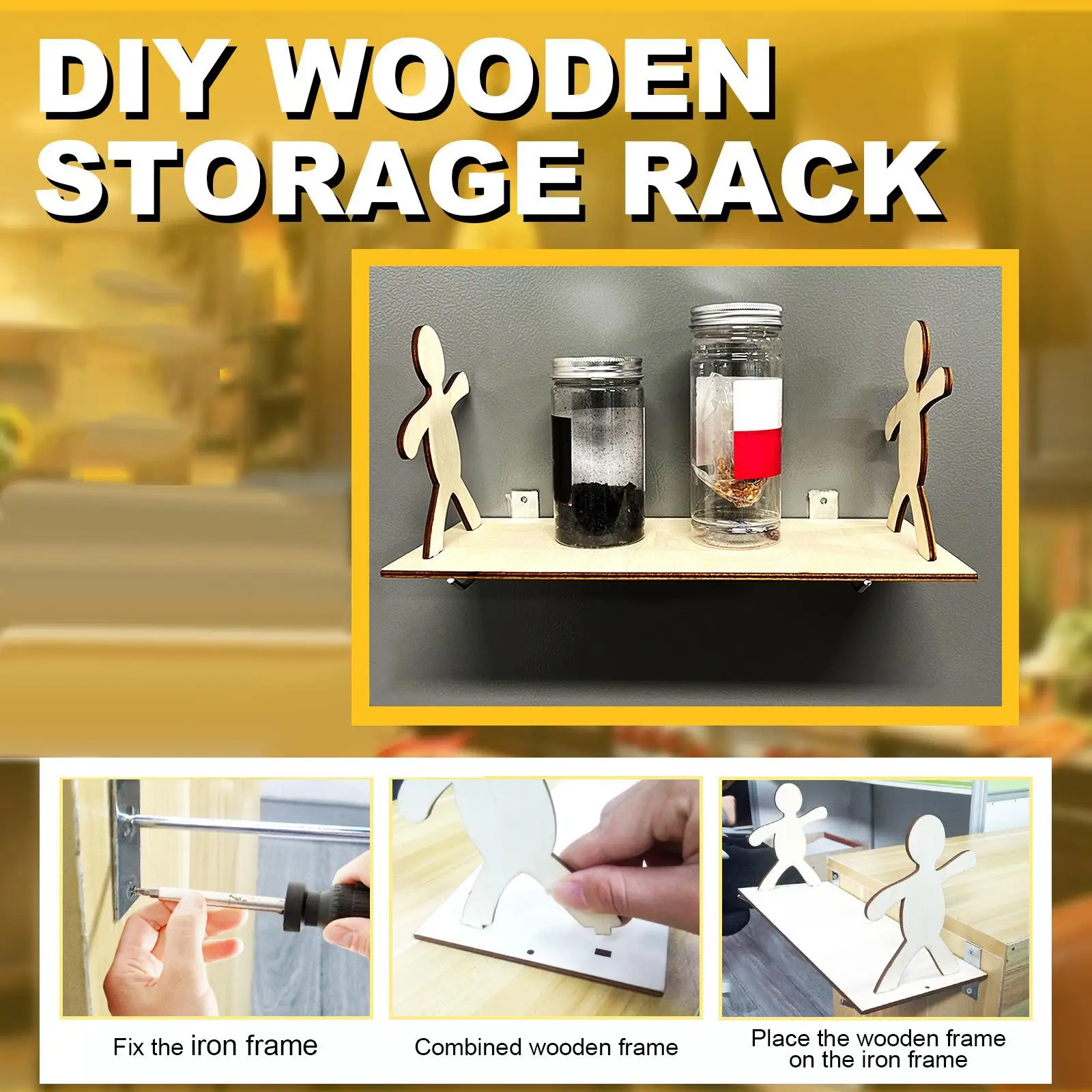 

Little Man DIY Wood Storage Display Rack Holder for Kitchen Fine Workmanship