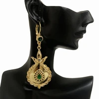 middle east arab fashion drop hanging gold earrings ethiopia womens jewelry green and red rhinestone womens fashion earrings