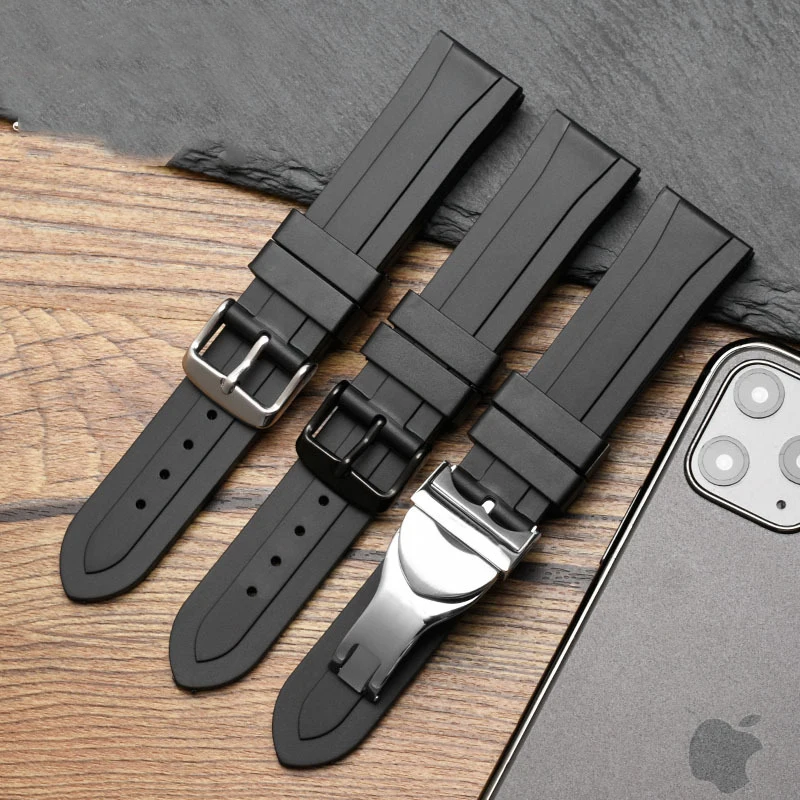 20mm 22mm Watch Strap Black Waterproof Soft Silicone Watchband Silver Gold Buckle For Tudor T17 PRC100 strap