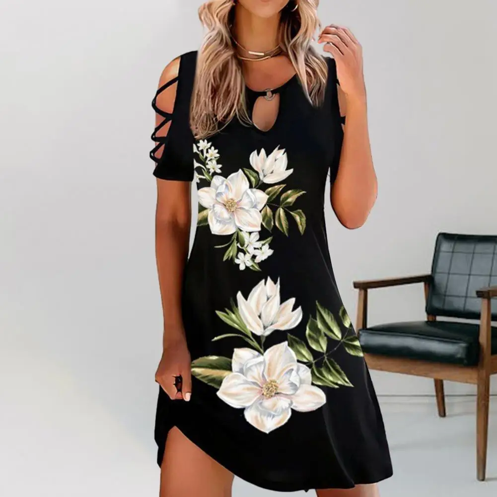 

Stylish Lady Summer Dress Colorfast Summer Midi Dress Short Sleeves Breathable Women Midi Dress Daily Wear