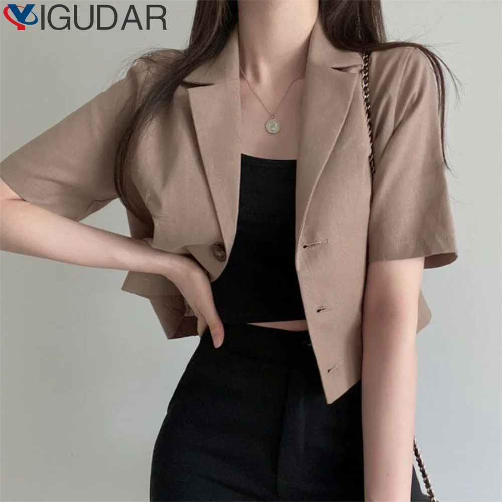 

Women's Suit Jacket Summer New Style Fashion Seven-point Sleeve Office Ladies Casual Suit Short Paragraph Cotton Blazer y2k