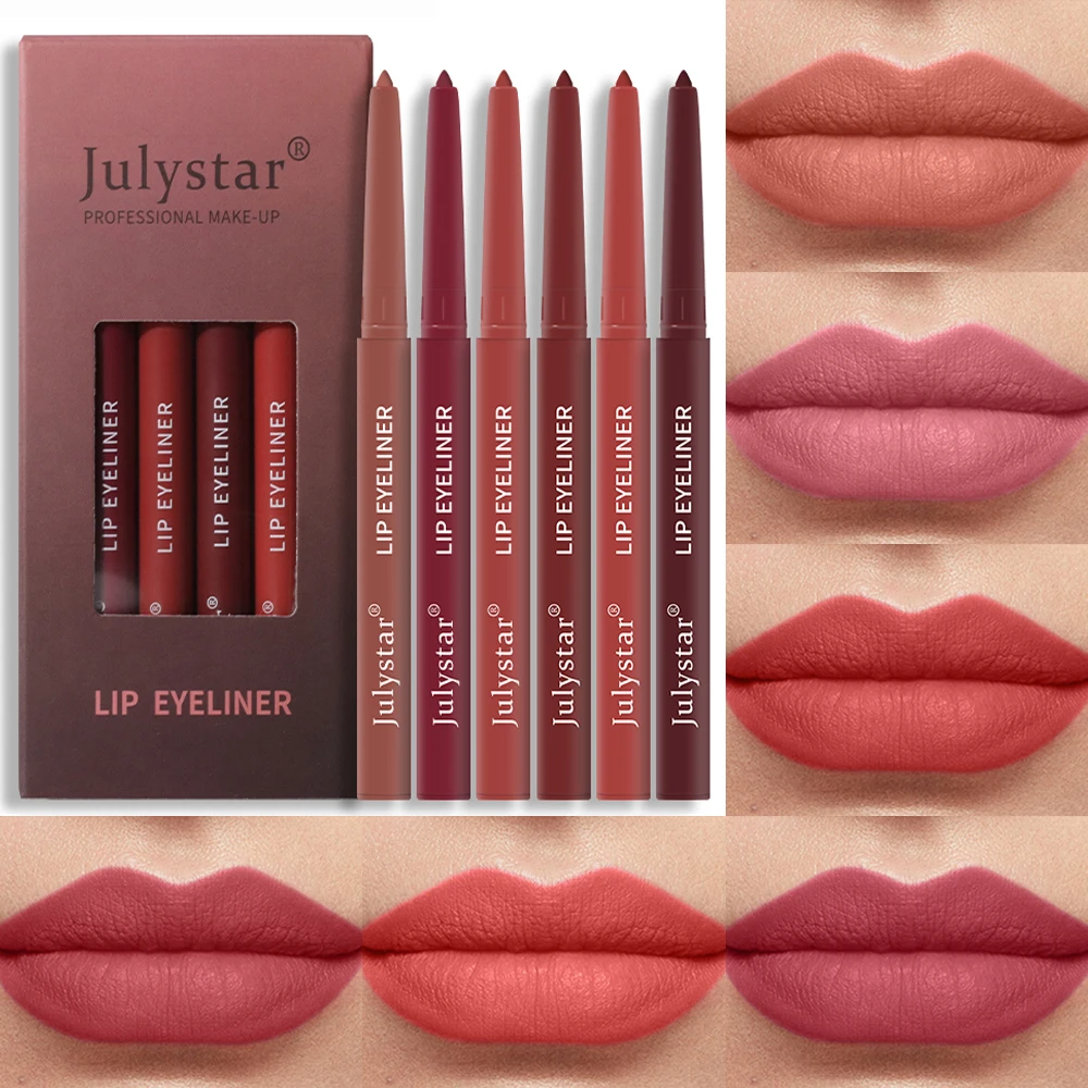 

6 Colors Matte Lipliner Pencil Waterproof Sexy Red Contour Tint Lipstick Lasting Non-stick Cup Moisturising Lips Makeup Cosmetic