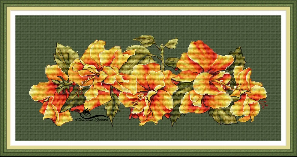 Набор для вышивки крестом 14CT Холст Ремесло --15-сколько желтых цветов гибискуса 23-45
