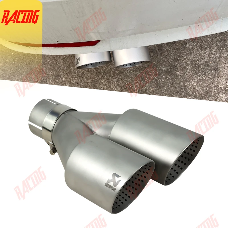 

Frosted Stainless Steel Exhaust Tip Double Outlet Car Muffler System Decoration Universal Fit for AK GTI MK7 Golf7 Nozzle Multi