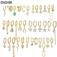 enshir 6 pcs set punk snake shaped geometric pendant earring for women copper hoop earrings party wedding jewelry sets