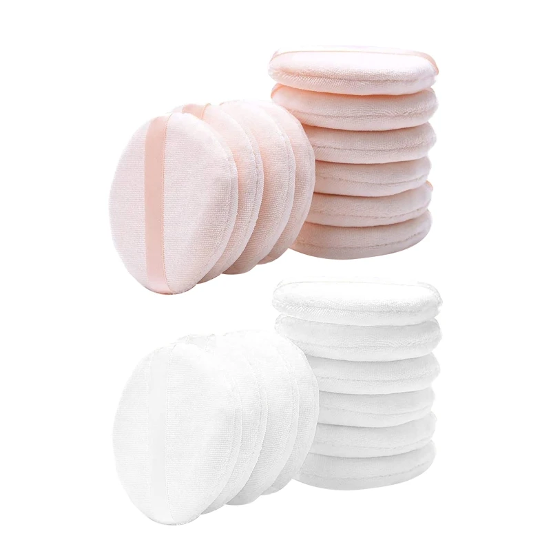 10pcs White Powder Puff Velour Baby Body Makeup Puff with Satin Ribbon Sealed for Loose Powder Mineral Powder Body Powde