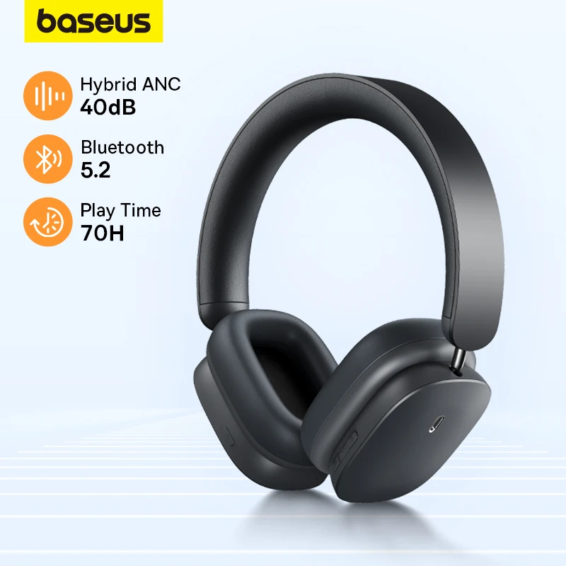 

Baseus H1 ANC Wireless Headphones Hybrid 40dB Earphone Bluetooth 5.2 4-mics ENC 40mm Driver Over the Ear Headsets 70H Playtime
