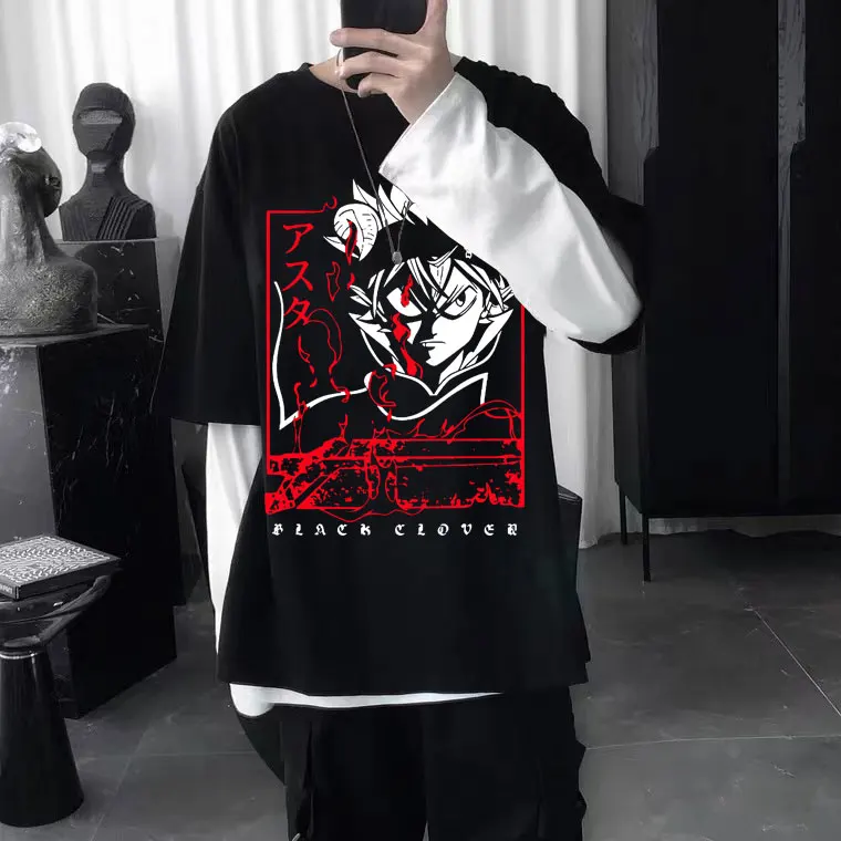 

Promotion New Anime Asta Black Clover Print T-shirt Men Women Harajuku Graphic Manga Cartoon Black T Shirt Mens Quality Tee Tops