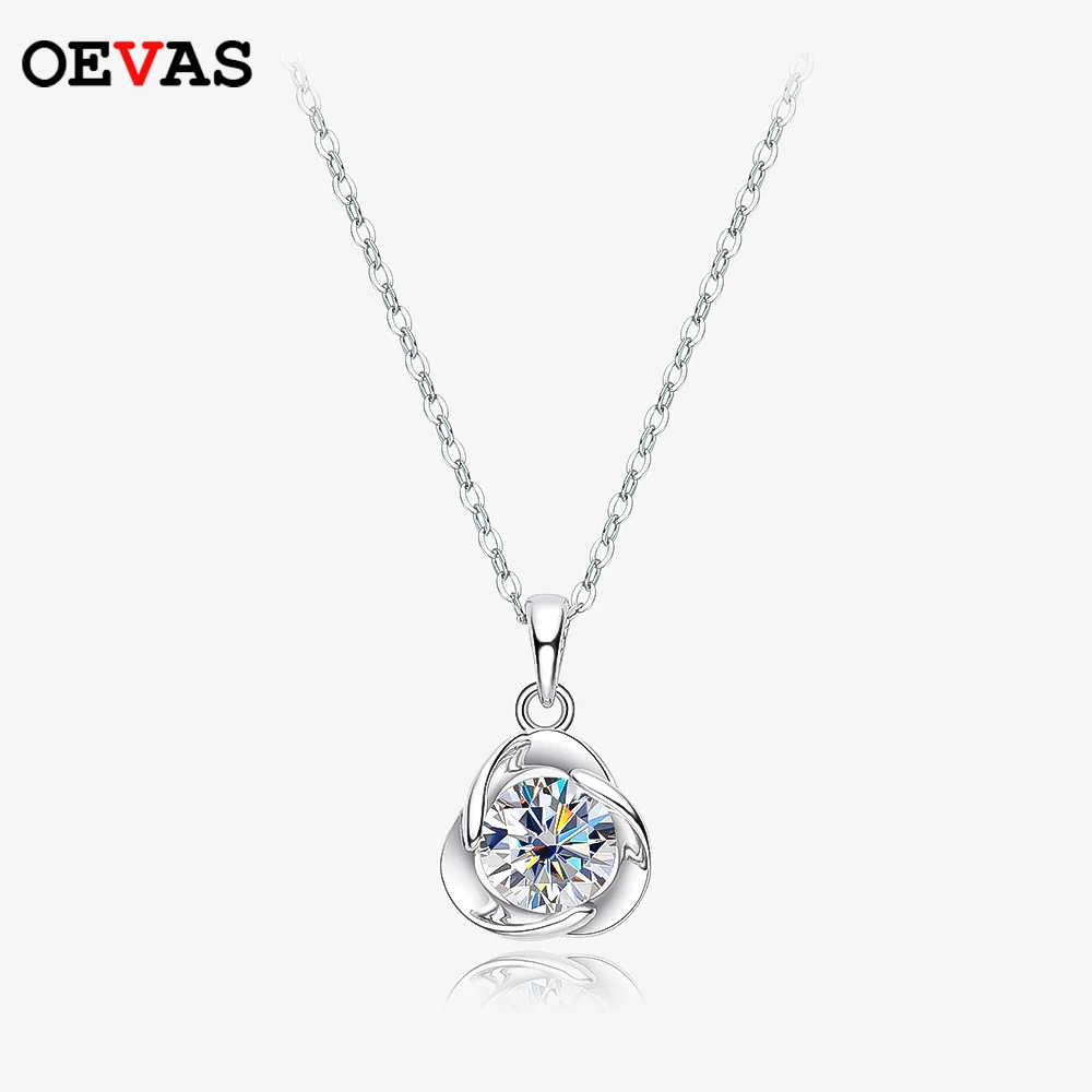 

OEVAS 100% 925 Sterling Silver 1 CT Moissanite Necklace Gemstone Diamond Pendant For Women Wedding Engagement Fine Jewelry Gift