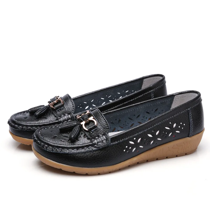 

Summer Leather Women's Shoes Moccasins Platform Soft Boat Fashion Cutout Flats Casual Low Heel Nurse Lolita Shoes