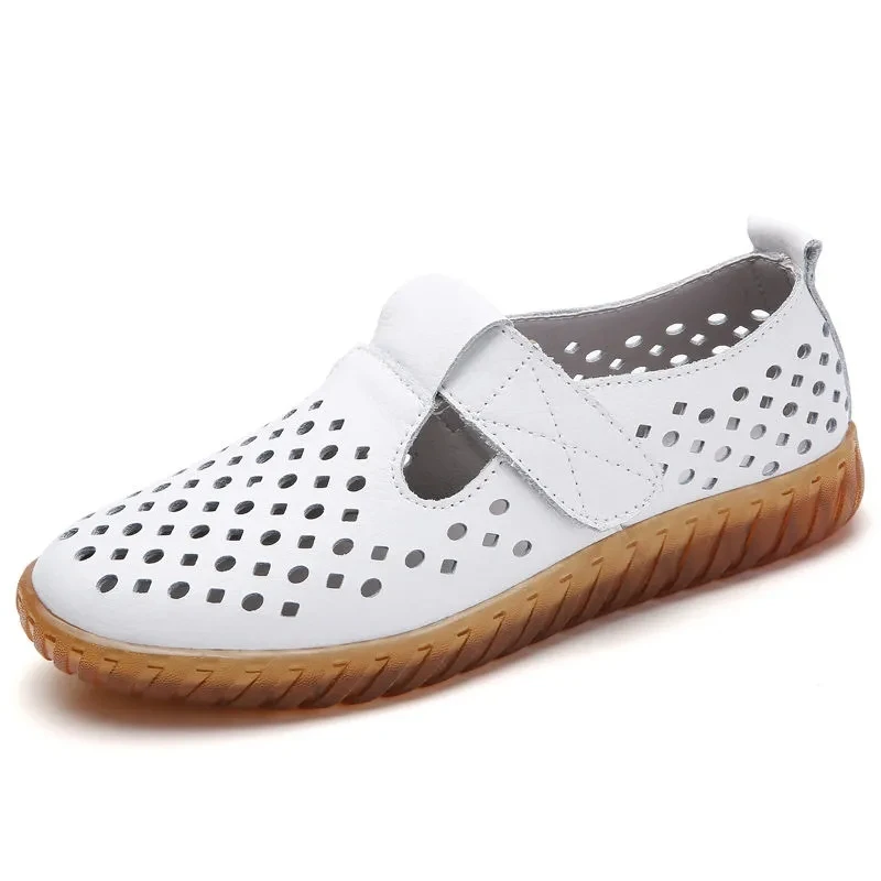 Summer 2022 high quality oxford flats female hole breathable loafers genuine leather flats women handmade shoes