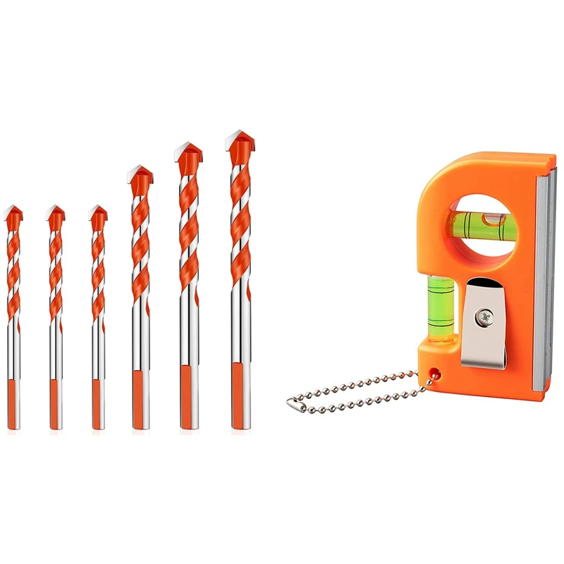 

1X Magnetic Mini Pocket Level Tool Two Bubble Spirit Leveler & 6Pcs Hand Drill Bit Set Triangular Handle
