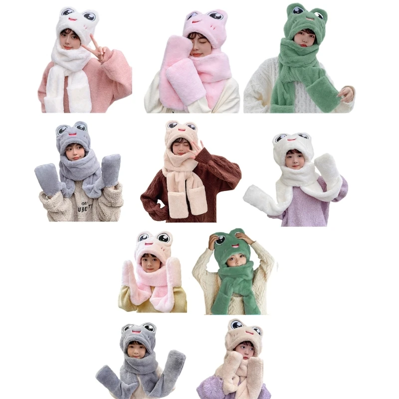

Hat Plush Scarf With Pocket Beanie Scarf Gloves Hooded Hat Scarf Gloves Set Dropship