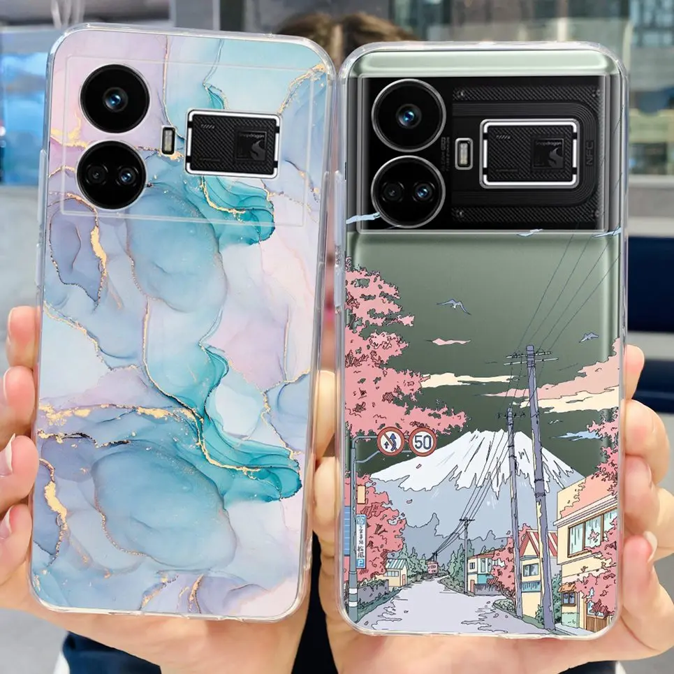 Фото Прозрачный силиконовый мягкий чехол из ТПУ для Realme GT5 чехол, чехлы для OPPO Realme GT 5 RealmeGT5, чехлы с цветочным мраморным желеобразным бампером №4