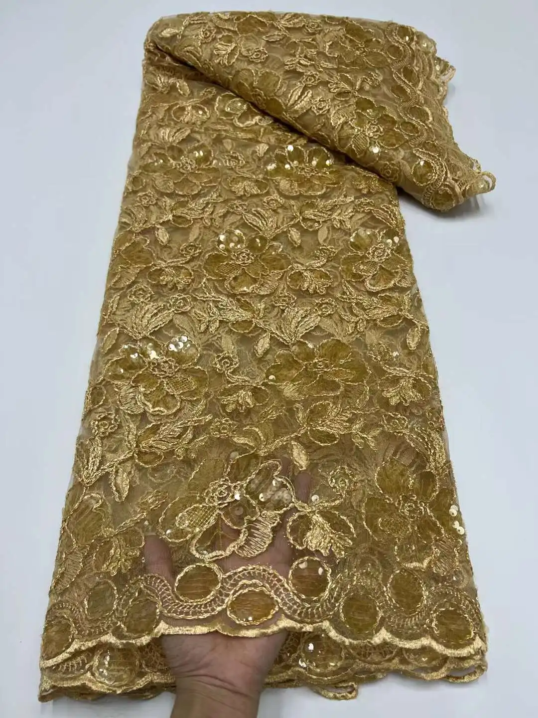 Африканская сетчатая кружевная ткань с блестками 2024 Высококачественная