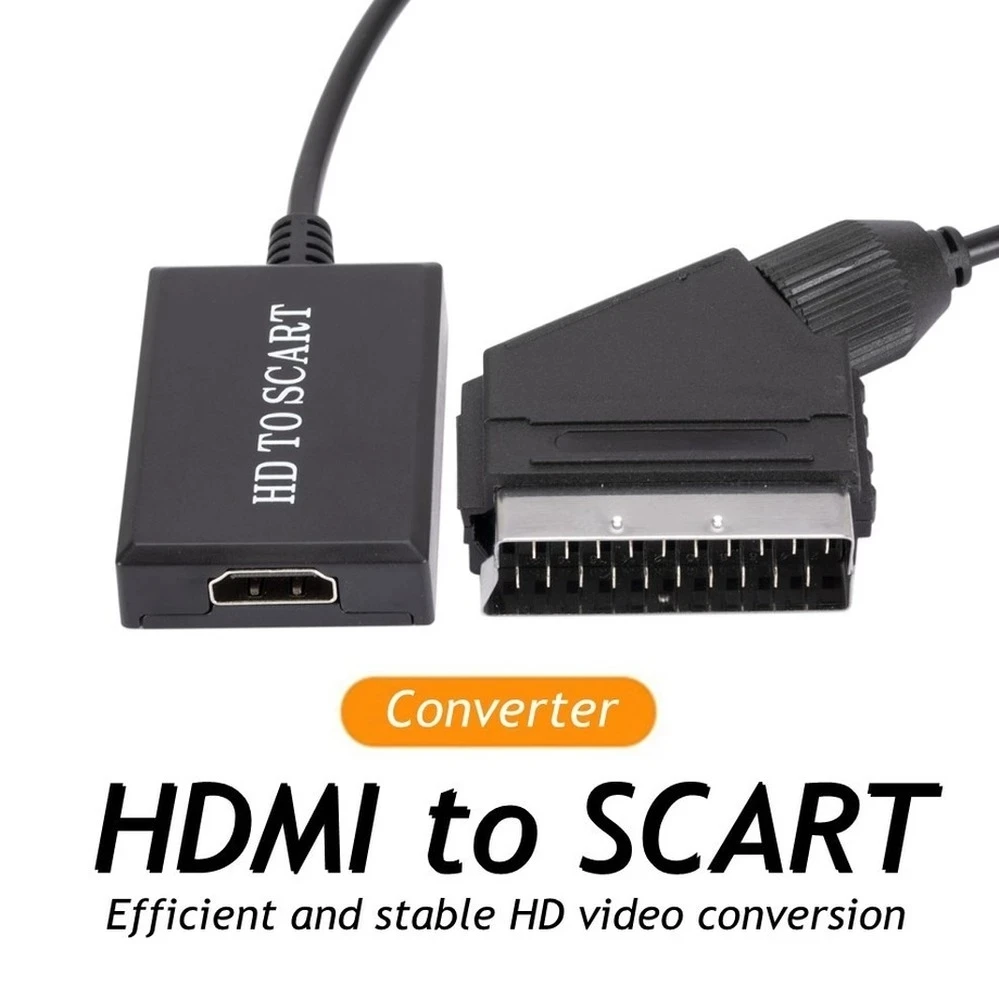 

HD 1080P HDMI Input To SCART Output Video Audio Converter Adapter For HDTV DVD For Sky Box STB Plug and Play DC Cables
