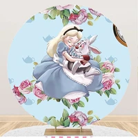 round disney alice in wonderland tea party backdrop spring pink flowers blue butterfly baby shower princess photo background